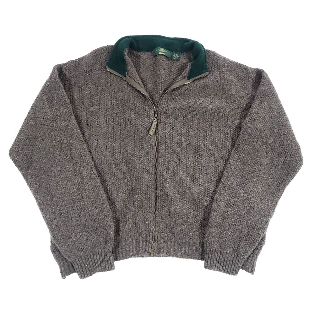 Orvis Wool Knit Sweater Cardigan L Gray Confetti Zip Up grunge grandpa Preppy‎